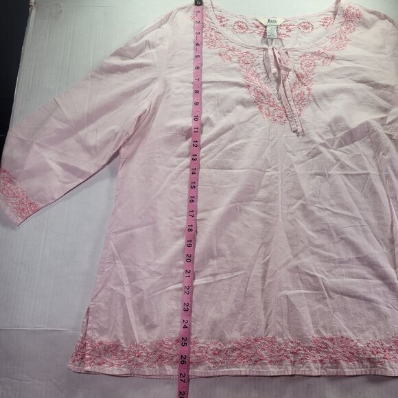 Bass Pink Lightweight Floral Embroidered Bead Cotton 3/4 Sleeve Tunic Size L - Picture 8 of 10